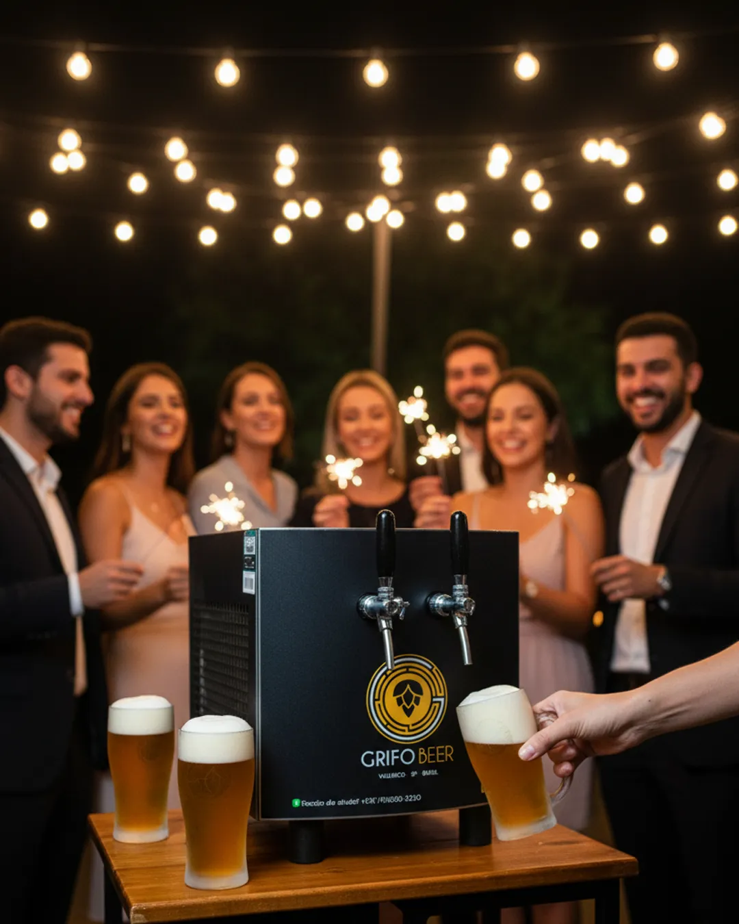 Chopeira Grifo Beer servindo chopp em festa elegante em Valinhos